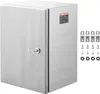 A stainless steel electrical enclosure with a lock and key, along with mounting hardware, displayed against a white background. Podgląd zdjęcia produktu