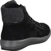 A black leather boot with a grey wool collar and a grey sole, shown from the side. Anteprima dell’immagine prodotto