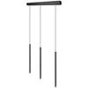 A black, three-light pendant lamp with cylindrical shades hanging from a rectangular bar. Produktbild-Vorschau