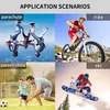 A collage of four images showing different application scenarios: skydiving, mountain biking, parent-child play, and snowboarding. Náhled obrázku produktu