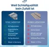 A comparison of two types of bed slats, highlighting the features of 'Unser Lattenrost' (Our Bed Slats) versus 'Andere Lattenroste' (Other Bed Slats). Produktbild-Vorschau