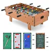 A collage of a foosball table and four smaller game tables: a billiards table, an air hockey table, a table tennis table, and another foosball table. Produktbild-Vorschau