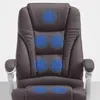 Close-up of a brown office chair with blue circles indicating massage points. Náhled obrázku produktu