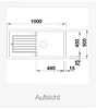 A technical drawing of a sink with dimensions indicated. Produktbild-Vorschau
