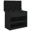 A black shoe bench with two shelves and a lift-top storage compartment. Produktbild-Vorschau