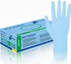 A box of blue nitrile gloves and a single blue nitrile glove are displayed against a white background. Produktbild-Vorschau