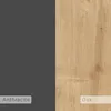 A split image showing two different finishes: Anthracite on the left and Oak on the right, with text labels for each. Produktbild-Vorschau