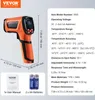 A VEVOR infrared thermometer with its specifications and accessories displayed. Podgląd zdjęcia produktu