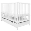 A white baby crib with a drawer underneath, shown from a side angle against a white background. Anteprima dell’immagine prodotto