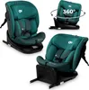 A collage of a green car seat shown from different angles, including a demonstration of its 360-degree rotation. Produktbild-Vorschau