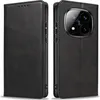 A black leather flip case for a smartphone is shown from two angles. Produktbild-Vorschau