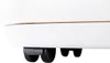 A close-up view of the bottom of a white appliance, showing two black wheels or casters. Voir les images du produit