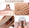 Collage of close-up shots of a copper-colored shower head, highlighting its texture, spray nozzles, and connection point. Produktbild-Vorschau