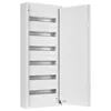 An open white metal electrical distribution box with multiple rows of mounting rails. Produktbild-Vorschau