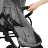 A close-up shot of a person's hand adjusting the handle of a gray baby stroller. Anteprima dell’immagine prodotto