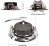 Technical drawings and a close-up view of an LED downlight with dimensions and angle indicators. Produktbild-Vorschau