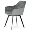 A gray velvet dining chair with black metal legs, shown from a side angle against a white background. Náhled obrázku produktu