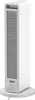 A white tower fan heater on a white circular base. Voir les images du produit