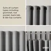 A collage of four images showing different ways to hang curtains, with text describing compatibility. Podgląd zdjęcia produktu