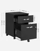 A black filing cabinet with dimensions indicated by measurement lines and text. Produktbild-Vorschau