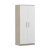 A studio shot of a two-door wardrobe with a wood grain frame and white doors. Produktbild-Vorschau