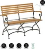A wooden and metal garden bench is shown against a white background. Produktbild-Vorschau
