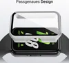 A smartwatch screen protector is shown hovering above a smartwatch. Produktbild-Vorschau