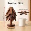 4 Stück Topfuntersetzer Holz Baum Design Faltbare Produktbild-Vorschau 2