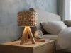 Kleine Boho Tischlampe mit Holz Dreibein & E14 Schirm Produktbild-Vorschau 8