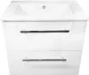 A white bathroom vanity with a sink and two drawers, shown against a white background. Produktbild-Vorschau