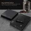 A black digital coffee scale is shown on a gray surface, with a jar of coffee beans and its packaging in the background. Náhled obrázku produktu
