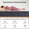 A woman sleeping on a mattress, with diagrams showing mattress compatibility with different bed frames. Voir les images du produit