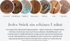 Collage of wood textures with descriptive labels and a paragraph of text about the uniqueness of wood furniture. Produktbild-Vorschau