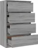 A gray wooden chest of drawers with five drawers, some of which are partially open. Náhľad obrázku produktu
