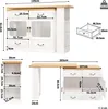 Diagrams showing the dimensions and features of a white and wood-colored kitchen island/bar table. Anteprima dell’immagine prodotto