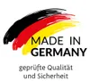 The image shows the German flag colors in a brush stroke style with the text 'MADE IN GERMANY' and 'geprüfte Qualität und Sicherheit'. Produktbild-Vorschau