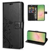 A collage of images showing a black flip wallet case for a Samsung Galaxy A56 phone, with different views and angles. Produktbild-Vorschau