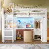 A white loft bed with a desk, shelves, and a closet, set up in a child's bedroom. Anteprima dell’immagine prodotto
