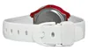 A close-up view of the back of a white watch band and clasp, with a red watch case visible. Produktbild-Vorschau