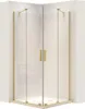 A corner shower cabin with gold-colored frames and handles. Produktbild-Vorschau