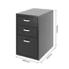 A dark gray filing cabinet with three drawers, shown in a 3/4 profile against a white background. Dimensions are indicated. Anteprima dell’immagine prodotto