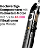 A close-up view of an electric toothbrush with text highlighting its features. Produktbild-Vorschau