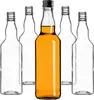 Five glass bottles are arranged in a row, with one bottle in the center filled with amber liquid and the other four empty. Produktbild-Vorschau