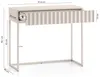 A light beige console table with an open drawer, showing measurements. Anteprima dell’immagine prodotto