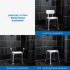A collage of images showing different configurations of a white shower chair in a modern bathroom setting. Anteprima dell’immagine prodotto