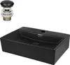 A black ceramic washbasin and a black pop-up drain assembly are shown against a white background. Náhled obrázku produktu