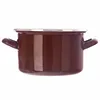 A brown enamel pot with silver rim and handles, shown from the side against a white background. Produktbild-Vorschau