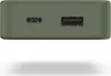 The back of a green power bank with a USB-C and a USB-A port. Produktbild-Vorschau