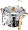 A stainless steel chafing dish with gold accents is shown against a white background. Produktbild-Vorschau