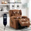 A brown recliner chair with massage functions is shown in a living room setting, with icons and text highlighting its features. Anteprima dell’immagine prodotto